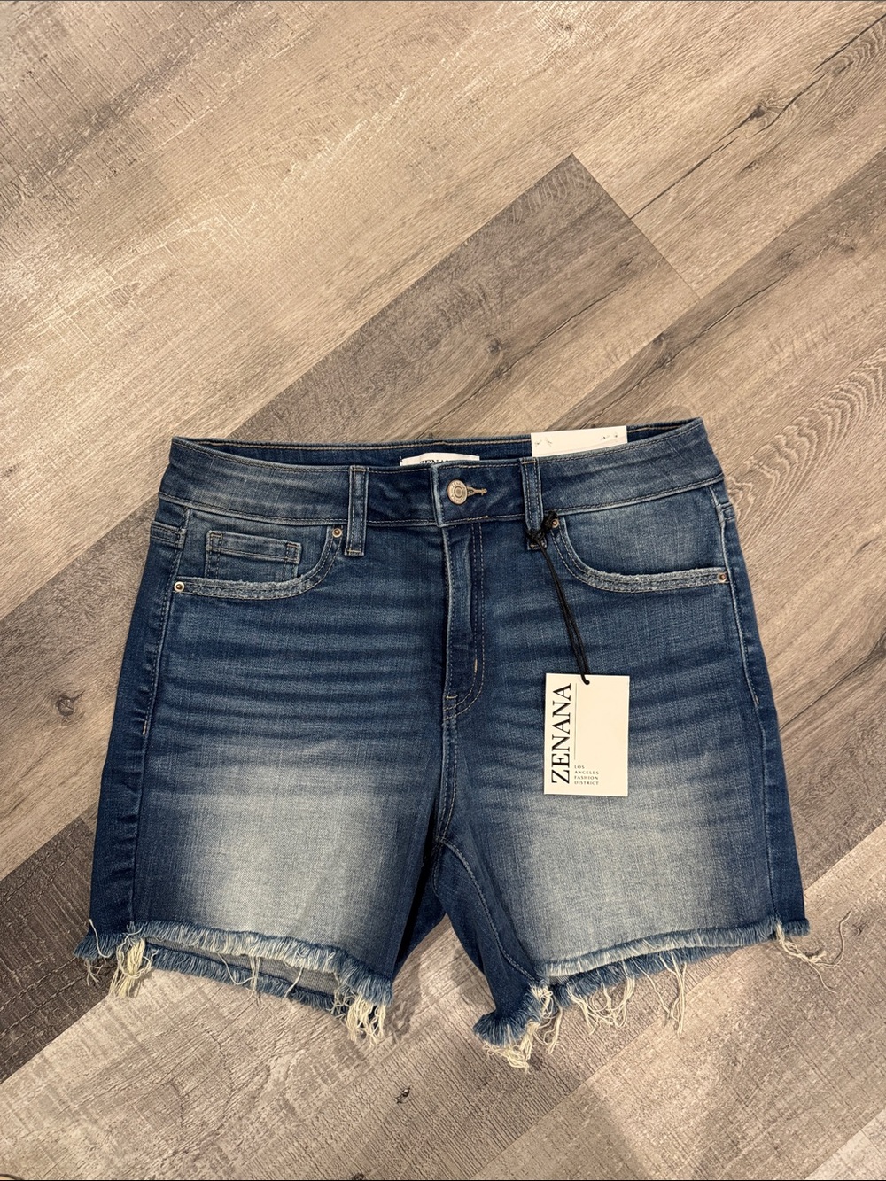 NWT ZENANA Denim Cutoff Shorts - Medium Blue Fray Hem